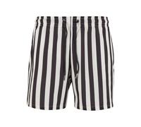 Badeshorts URBAN CLASSICS "Urban Classics Striped Seersucker Swim Shorts", Herren, Gr. M, US-Größen, schwarz, sanftes weiß, 100% Polyester, Badehosen Badeshorts (12343328-M) schwarz, sanftes weiß