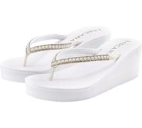 Badezehentrenner LASCANA Gr. 40, weiß Damen Schuhe Keilschuhe Pantolette mit Keilabsatz und Perlen VEGAN (61168855-40)