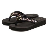 Badezehentrenner LASCANA Gr. 38, schwarz (schwarz, leo) Damen Schuhe Strandschuhe Sandale, Pantolette, Badeschuh mit Ringapplikation "Italy" VEGAN (68141124-38)