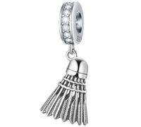 Badminton Sport Anhänger Charms, 925 Sterling Silber funkelnd CZ Kompatibel mit Pandora Anhänger Armband Halskette, Geburtstag Geschenke für Frauen/Ehefrau/Mutter/Schwester