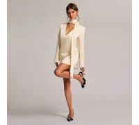 BAE Aprikosenfarbenes V-Ausschnitt Schal Wickel Mini Blazer Kleid, sexy elegantes figurbetontes Anzugkleid für Date Night Party Herbst, sexy elegant,