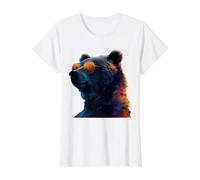 Bär trägt Sonnenbrille Wildlife Forest Bear Animal Lover Preisgünstiges Grafik-T-Shirt, Damen, Weiß, S