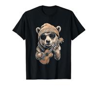 Bären-Ukulele-Mütze Y2K Aesthetic Preisgünstiges Grafik-T-Shirt, Herren, Schwarz, M