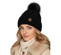 Baesics Strickmütze mit Bommel Schwarz für Damen & Herren - warme Unisex Zopfmuster Wintermütze mit Fleecefutter & Kunstfell Pompon - Made in Poland - One Size - Beanie Stil