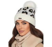 Baesics Strickmütze Weiß mit Bommel für Damen & Herren - warme Unisex Wintermütze mit Fleecefutter & Kunstfell Pompon One Size - Beanie Stil
