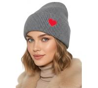 Baesics Wintermütze Anthrazit mit Herz Damen Herren Unisex, weiche kuschelige Strickmütze Beanie, elastisch und warm, One Size für Herbst und Winter, Alltag und Outdoor, Geschenk Frauen Männer