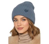 Baesics Wintermütze Blaugrau mit Herz Damen Herren Unisex, weiche kuschelige Strickmütze Beanie, elastisch und warm, One Size für Herbst und Winter, Alltag und Outdoor, Geschenk Frauen Männer