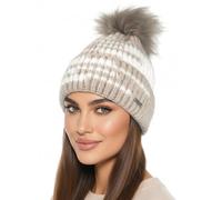 Baesics Wintermütze Creme Damen Herren - Gefütterte Bommelmütze mit Kunstfell Pompon, Strickmütze Beanie Stil, Made in EU, One Size, Warm & Elastisch mit Fleecefutter