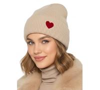 Baesics Wintermütze Creme mit Herz Damen Herren Unisex, weiche kuschelige Strickmütze Beanie, elastisch und warm, One Size für Herbst und Winter, Alltag und Outdoor, Geschenk Frauen Männer
