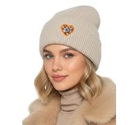 Baesics Wintermütze Creme mit Leo Herz Damen Herren Unisex, weiche kuschelige Strickmütze Beanie, elastisch und warm, One Size für Herbst und Winter, Alltag und Outdoor, Geschenk Frauen Männer