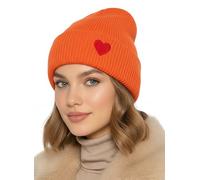 Baesics Wintermütze Orange mit Herz Damen Herren Unisex, weiche kuschelige Strickmütze Beanie, elastisch und warm, One Size für Herbst und Winter, Alltag und Outdoor, Geschenk Frauen Männer
