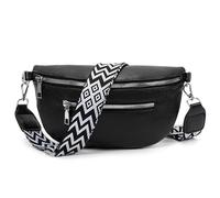 Bafiwu Umhängetasche Damen Klein, Crossbag Damen Leder Schwarz, Crossbody Bag Stylisch Umhängetaschen Tasche Mit Breiter Gurt (Schwarz)