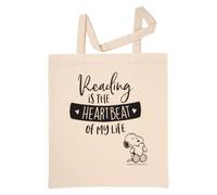 United Labels The Peanuts Snoopy Stoffbeutel - Reading is the heartbeat of my life Jutebeutel Tragetasche Baumwolltasche Beige Naturfarben