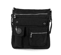 Bag Street 2221 Damen sportliche Handtasche Umhängetasche Schultertasche aus Nylon, Schwarz, ohne