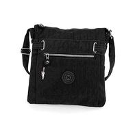 Bag Street Damen sportliche Handtasche Umhängetasche Schultertasche aus Nylon (Schwarz)