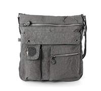Bag Street Damen Umhängetasche Grau Nylon Handtasche mit Fee Anhänger OTJ206K, Grau, ohne