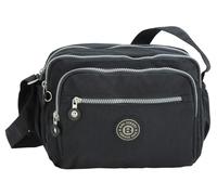 BAG STREET Damen Umhängetasche Leichte Schultertasche Crossbody Bag sportliche Nylon Freizeittasche viel Fächer (Schwarz)