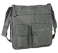 BAG STREET INTERNATIONAL Große sehr leichte Schultertasche Damen Umhängetasche aus Nylon - viele Fächer (Grau)