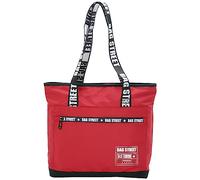 BAG STREET Nylon Schultertasche - Großer, leichter Shopping Bag - modischer Henkel-Print - UTILITY TOTE (Rot-Weiß)