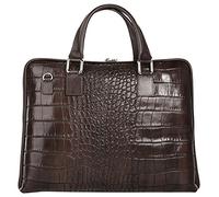 BAGAN Damen Aktentasche Echt Leder Made in Italy, Business Tasche, Dokumententasche aus Leder, Croco Design Handtasche, Laptoptasche dunkelbraun