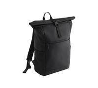 BagBase Athlux Roll-Top-Rucksack, schwarz, wasserabweisend, mit 40,6 cm (16 Zoll) gepolstertem Laptop-Fach, Roll-Top-Clip-Verschluss, Netz-Seitentaschen und reflektierenden Details, hergestellt für