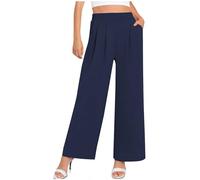 Baggy-Hose für Damen, weites Bein, Palazzo-Hose, ausgestellt, elastisch, Übergröße, einfarbig, Sweathose, leger, gerades Bein, Hose mit Taschen, Sommer-Pyjama-Trainingsanzüge, navy, XL