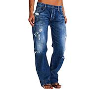 Baggy Jeans, Ankle Jeans Damen, Jeans Geradem Bein Jeans Zerrissenem Saum Niedriger Taille Hosen In Größe 48, Black Week Angebote 2025