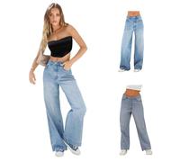 Baggy Jeans Damen Denim Hose mit Weitem Bein Lang Lockeres Jeanshose Straight Leg Trachtenjeans Baggy Stretch Jean High Waist Denimhose Vintage Denimhose Streetwear