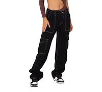 Baggy Jeans Damen High Waist- Cargo Jeans Damen mit Multi -Taschen, Y2K Jeanshose Damen Lang Straight Leg Weites Bein Denim Hose Damenjeans Oversized Cargohose Jeans Hosen Teenager Mädchen
