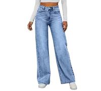Baggy Jeans Damen,High Waist Wide Leg Jeanshosen Herbst und Winter Pants Dark Wash Vintage Denimjeans Boyfriend Flaredjeans mit Taschen Bequeme Lang Halarajeans Freizeithose Y2k Streetwear（Blue，M）