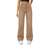 Baggy Jeans Damen Hohe Taille Boyfriend Mit Weitem Bein Gerader Straight Leg Pants Y2K Casual Große Vintage Hihop Gothic Punk Und Mädchen Streetwear Leichte Sommerjeans 4 Taschen Khaki S