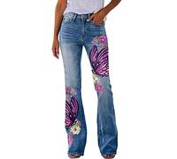 Baggy Jeans Damen, Jeans Zerrissen Damen, High Waist Hosen Bedrucktem Muster Locker Ausgestellter Saum Jeans Ausgestellte Unterteile W Er Hose, Blitzangebote des Tages Aktuell