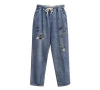 Baggy Jeans Damen,Low Rise Haremjeans Dunkle Waschung Vintage Denimjeans Mode Y2k Clothes Boyfriend Hüftjeans mit Tasche Bequeme Lang Pants Lose Fit Stoffhose Freizeithose Jeanshosen(#G Blue,XXL)