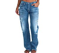 Baggy Jeans Damen Low Waist - Jeans mit Löchern Damen Jeanshose Lang Straight Leg Cargo Denim Hose Jeans Boyfriend Arbeitshose Große Größen Weites Bein Zerrissene Jeans Hosen für Damen