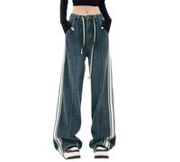Baggy Jeans Damen Mädchen Y2K - Boyfriend Jeanshose mit Schleife Drucken Low Waist Hip Hop Straight Vintage Denim Hose Breites Bein Locker Streetwear Schlupfjeans Freizeithose