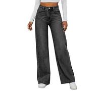 Baggy Jeans Damen,Weite Jeanshosen Mädchen Pants Dunkle Waschung Vintage Denimjeans Boyfriend Flaredjeans Stretch Hüftjeans Bequeme Freizeithose Große Größen Halarajeans Y2k Streetwear（Gray，L）