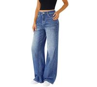 Baggy Jeans Damen Weites Bein Jeanshosen High Waist Y2K Straight Leg Jeans Baggy Hose Vintage Gerades Bein Loose Casual Freizeithose Hohe Taille Denim Pants Bequeme Loose Fit Breite Hose Dunkelblau,Xl