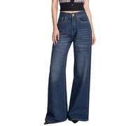 Baggy Jeans Damen, Wide Leg Jeanshose Pull On High Waist Straight Damen Jean Weites Bein Damenjeans Gerades Loose Fit Hoch Taillierte Trendige Denim-Hose Denim Pants für Strand, Sport, Yoga, Arbeit