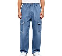 Baggy Jeans Herren Vintage Elastische Taille Cargohose Y2K Herrenjeans Hip Hop Jeanshosen Flared Jeans mit 4 Taschen Weites Bein Denim Arbeitshosen Casual Streetwear Cargo Hosen