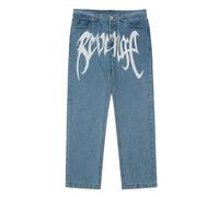 Baggy Jeans Herren Y2K mit Print Hip Hop Baggy Gerades Bein Gewaschene Jeans Vintage Pants Breite Hose mit Schrift Vorne, Baggy Loose Fit Schwarz Jeanshose Hosen Freizeithose für Jungs Männer