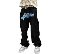 Baggy Jeans Herren Y2k mit Print Hip Hop Baggy Star Cargo Jeans Pants Breite Hose mit Schrift Vorne Baggy Loose Fit Schwarz Jeanshose Hosen Freizeithose für Jungs Männer