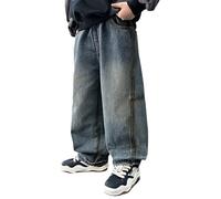 Baggy Jeans Jungs Kinder Loose Fit Jogginghose mit Elastische Taille Lässige Weitem Bein Jeanshose Streetwear Freizeit Loose Jeanshose Cargo Hosen für Kinder und Teenager 120-170
