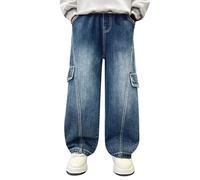 Baggy Jeans Kinder Loose Fit Jogginghose mit Elastische Taille Lässige Weitem Bein Jeanshose Streetwear Freizeit Loose Jeanshose Cargo Hosen für Kinder Teenager 120-170 (06 Dark Blue-1, 140)
