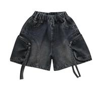 Baggy Jeans Shorts Mädchen Denim Cargo Kurze Hose Kinder mit Elastischer Bund Sommer Weites Bein Jeansshorts Lässig Hot Pants Kurz Jeanshose Y2k Jorts Leicht Short Sommerhose (Black, 8-9 Years)