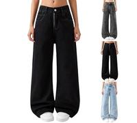 Baggy Jeans Teen Mädchen Y2k Weites Bein High Waist Jeanhose Kinder Girls Retro Hip Hop Gestickt Straight Denim Hosen mit Taschen Casual Fashion Dance Streetwear Freizeithose (4-Grey, 9-10 Years)