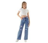 Baggy Jeans Teen Mädchen Y2k Wide Leg High Waist Jeanhose Kinder Girls Retro Hip Hop Weites Bein Straight Denim Hosen mit Taschen Casual Fashion Dance Streetwear Freizeithose (Blue#5, 11-12 Years)