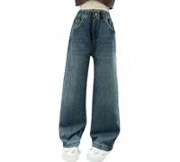 Baggy Jeans Teen Mädchen Y2k Wide Leg High Waist Jeanhose Kinder Girls Retro Hip Hop Weites Bein Straight Denim Hosen mit Taschen Casual Fashion Dance Streetwear Freizeithose (Blue, 8-9 Years)