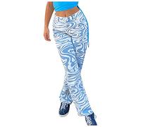 Baggy Jeans Y2k Damen Mit Muster, Jeans Damen High Waist Straight Jeanshosen Indie Aesthetic Jeans Weites Bein Gerade Denimhose Boyfriend E-Girl Hosen Vintage 90er Streetwear Jeanshose