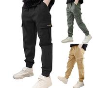 Baggy Jogginghose Jungs, Cargohose Jungen Weite Beine Leicht Sporthose Arbeitsshorts Bund Baumwolle Multitaschen Outdoorhose Stoffhose