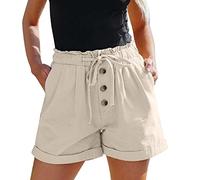 Baggy Shorts Damen Sommer - Kurze Hose Damen mit Gummizug Chino Shorts Weite Bein Drawstring Bermuda A Linien Lässig Sport Sommershorts Leinenshorts Shorts für Damen Teenager Mädchen